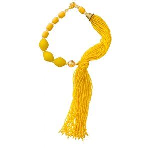 Yellow Recycled Glass Tassel Necklace - Fits at Collar, Choker Style